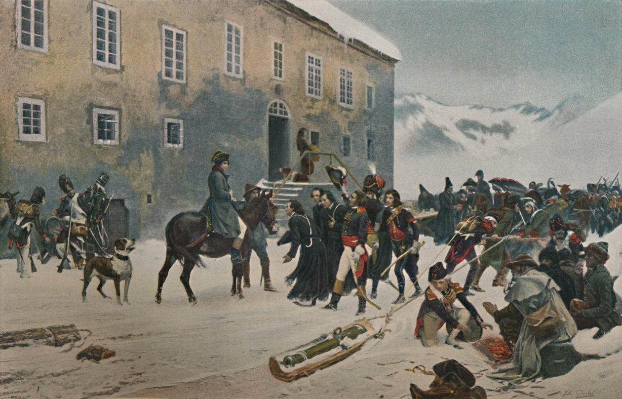 Mount St. Bernardin munkit vastaanottivat Bonaparten. Alppien kulku, toukokuu 1800, 1896 tekijältä Unbekannt