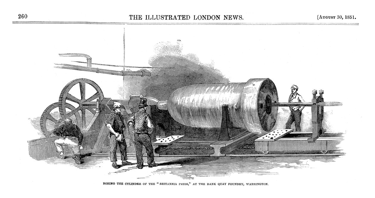 Britannia Pressin sylinterin poraus Bank Quay Foundryssa, Warrington, 1851 tekijältä Unbekannt