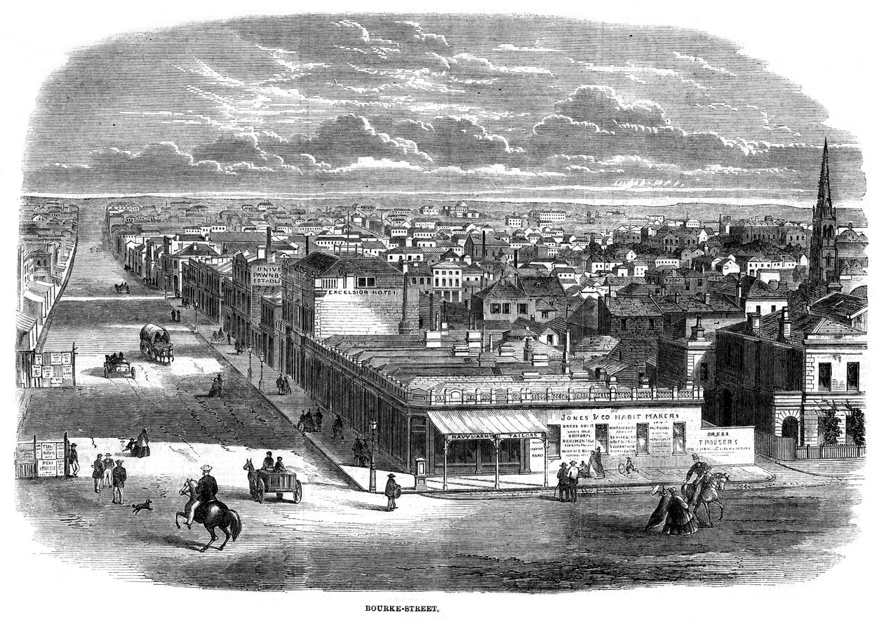 Bourke Street, Melbourne, Australia, 1863 tekijältä Unbekannt