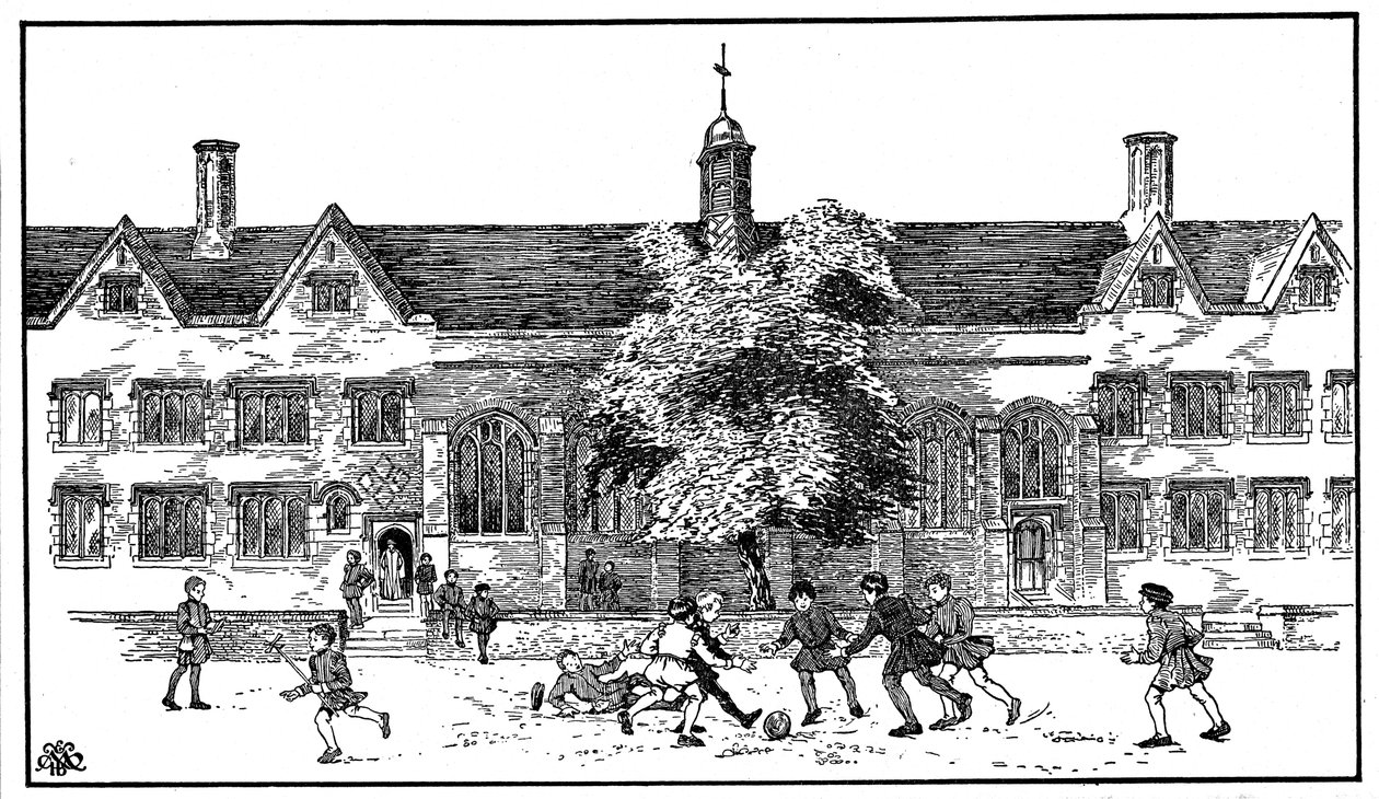 Tudor-ajan pojat pelasivat jalkapalloa Berkhamsted Grammar Schoolissa Hertfordshiressa tekijältä Unbekannt