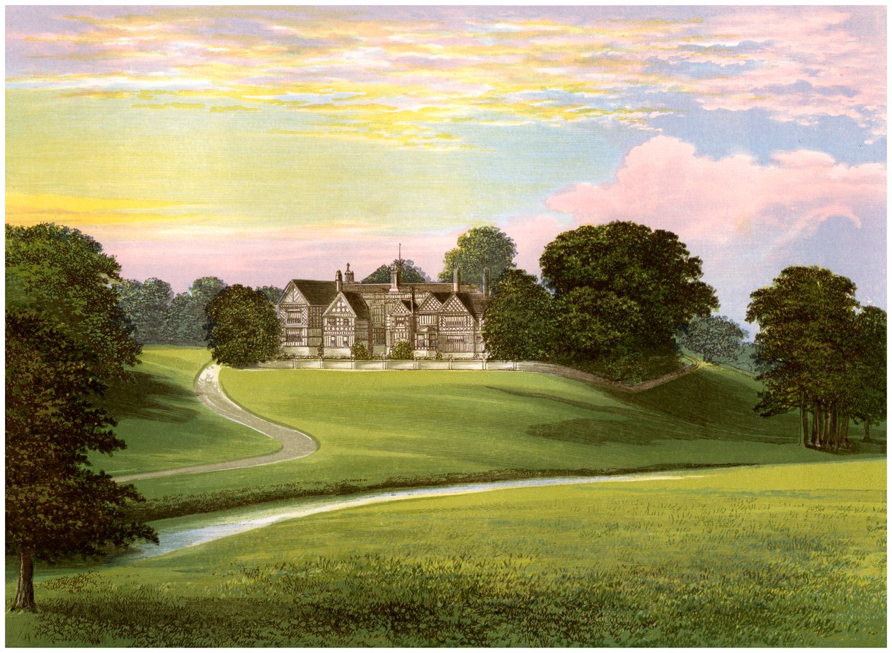 Bramall Hall, Cheshire, Davenportin perheen koti, vuodelta 1880 tekijältä Unbekannt