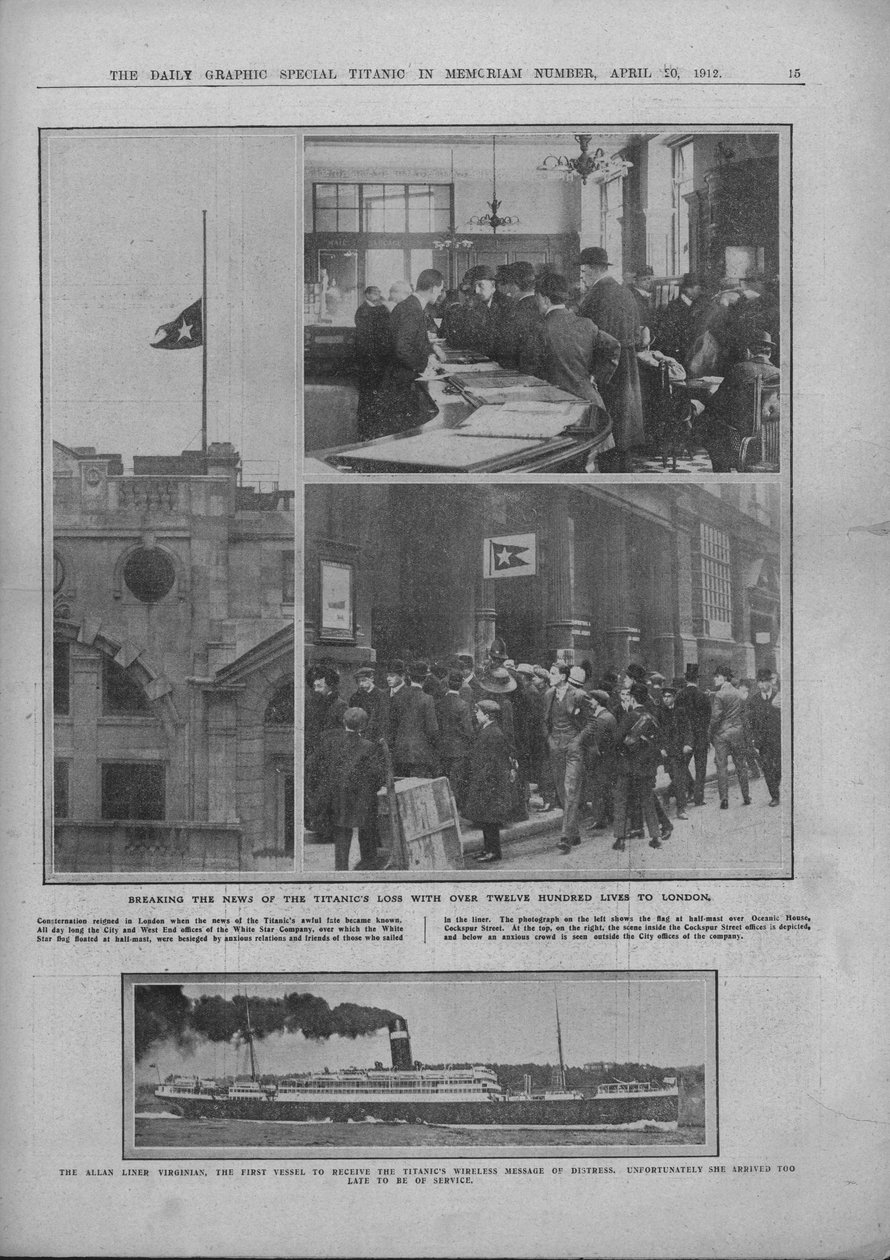 Breaking the News of the Titanics Loss ja RMS Virginian, 20. huhtikuuta 1912. tekijältä Unbekannt