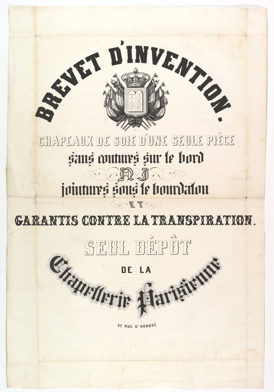 Patentti. Yksiosaiset silkkihatut..., 1800-luku. tekijältä Unbekannt