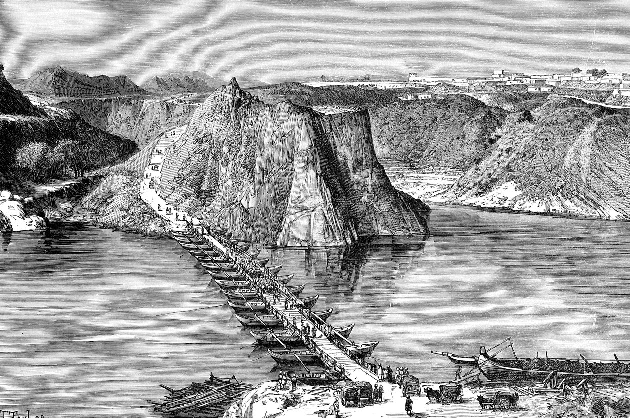 Veneiden silta Indus-joen yli Khushalgarhissa Pakistanissa, 1895 tekijältä Unbekannt
