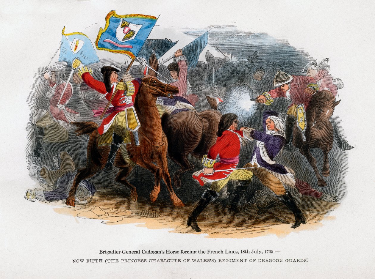 Prikaatikenraali Cadogans Horse pakotti Ranskan linjan, 18. heinäkuuta 1705 tekijältä Unbekannt