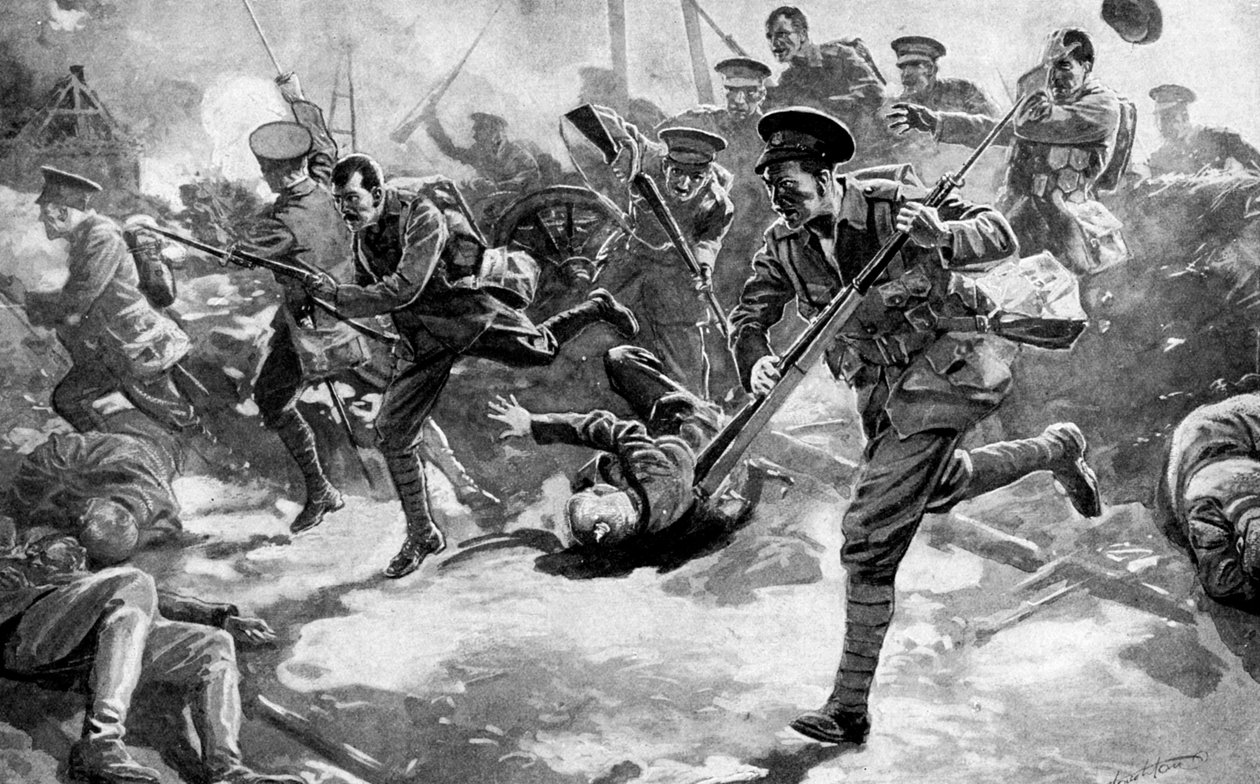 Brittiläinen jalkaväen taistelu saksalaisten joukkojen kanssa, ensimmäinen maailmansota, 1914 tekijältä Unbekannt