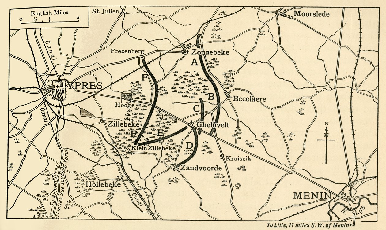 Brittien asemat ennen ensimmäistä Ypresin taistelua, ensimmäinen maailmansota, 1914, n. 1920. tekijältä Unbekannt