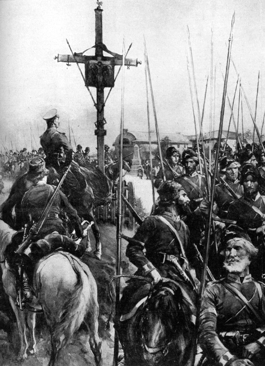 Brittijoukot kulkevat galicialaisen kylän läpi Espanjassa, ensimmäinen maailmansota, 1914 tekijältä Unbekannt