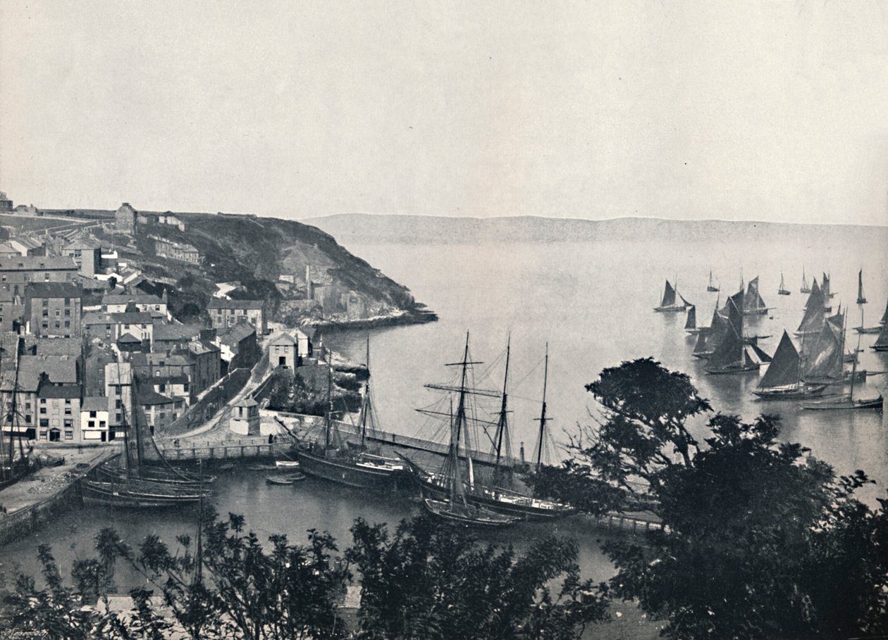 Brixham - The Lower Town, näytetään kalastuslaivasto, 1895 tekijältä Unbekannt