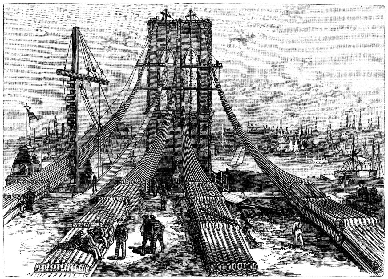 Brooklyn Suspension Bridge, New York, USA: kaapelin ankkuripaikka Brooklynin rannalla, 1883 tekijältä Unbekannt