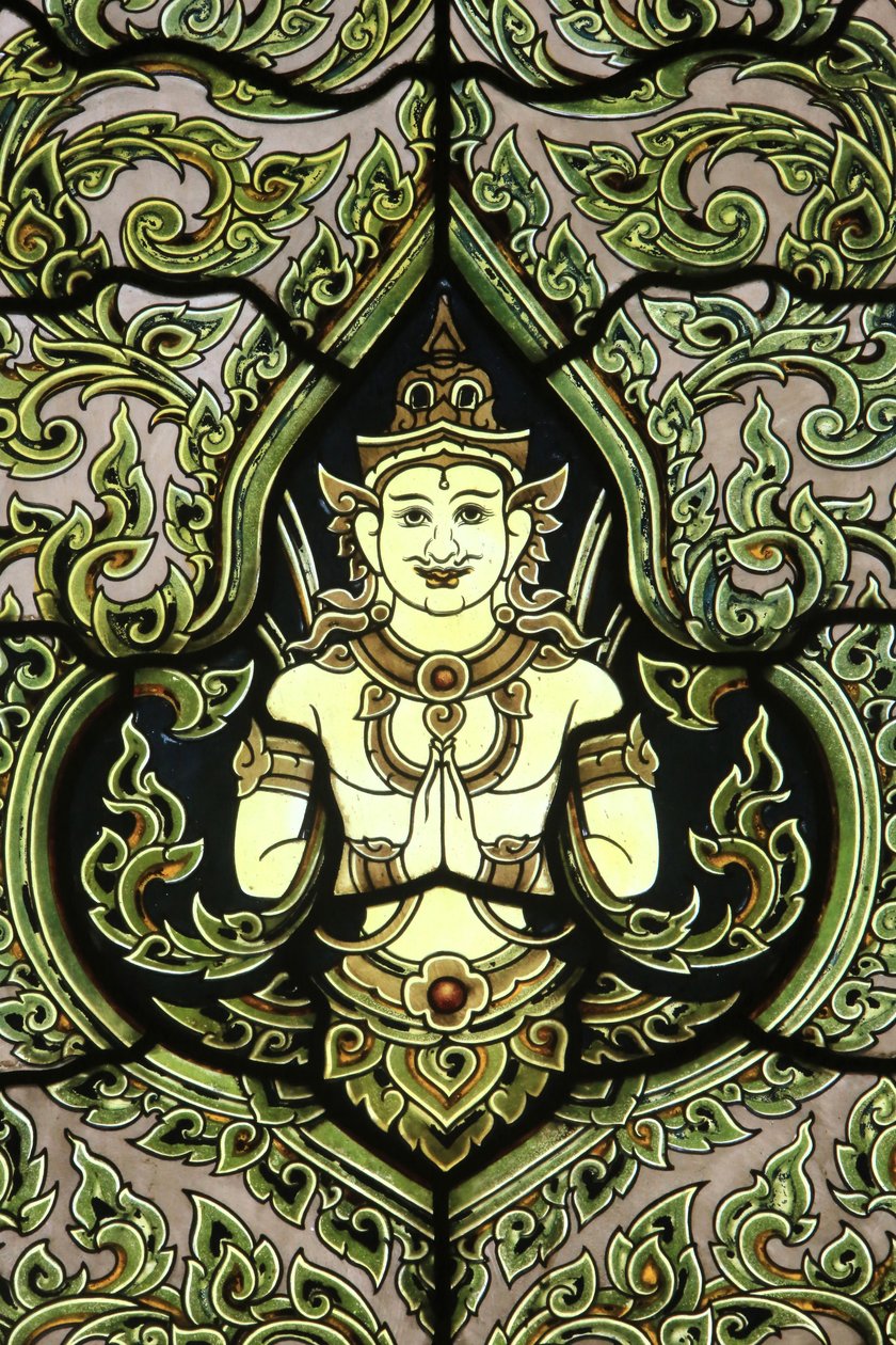 Buddha. Lasimaalaus. Marmoritemppeli. Wat Benchamabophit Dusitvanaram Ratchaworawiharn. 1899. Bangkok. Thaimaa tekijältä Unbekannt