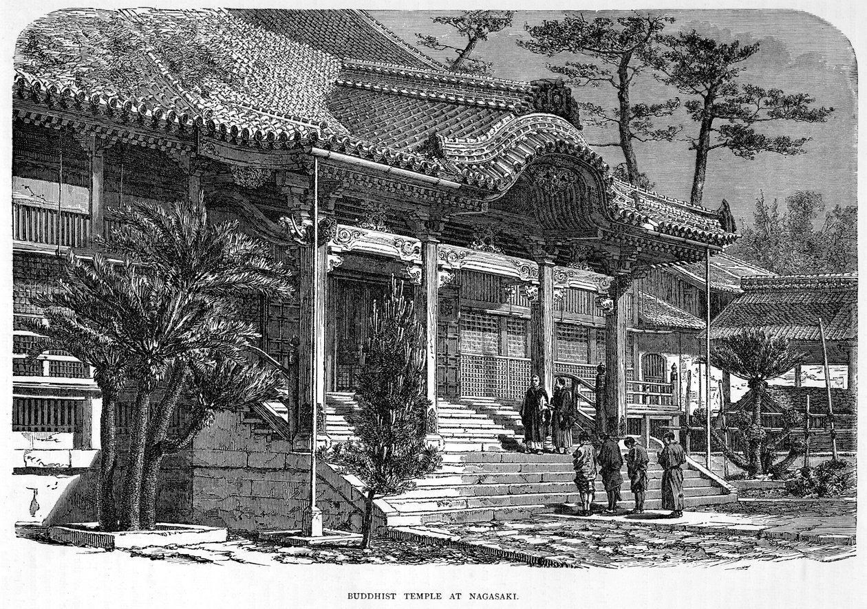 Buddhalainen temppeli Nagasakissa, Japanissa, vuonna 1880 tekijältä Unbekannt