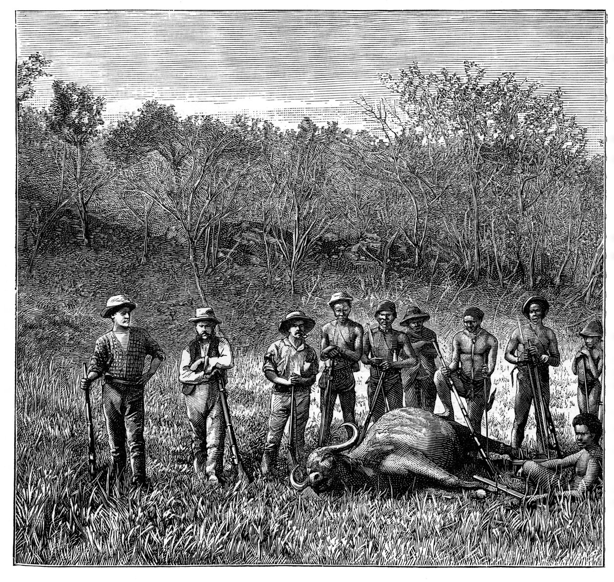 Puhvelinmetsästäjät Transvaalissa, Etelä-Afrikassa, 1890 tekijältä Unbekannt
