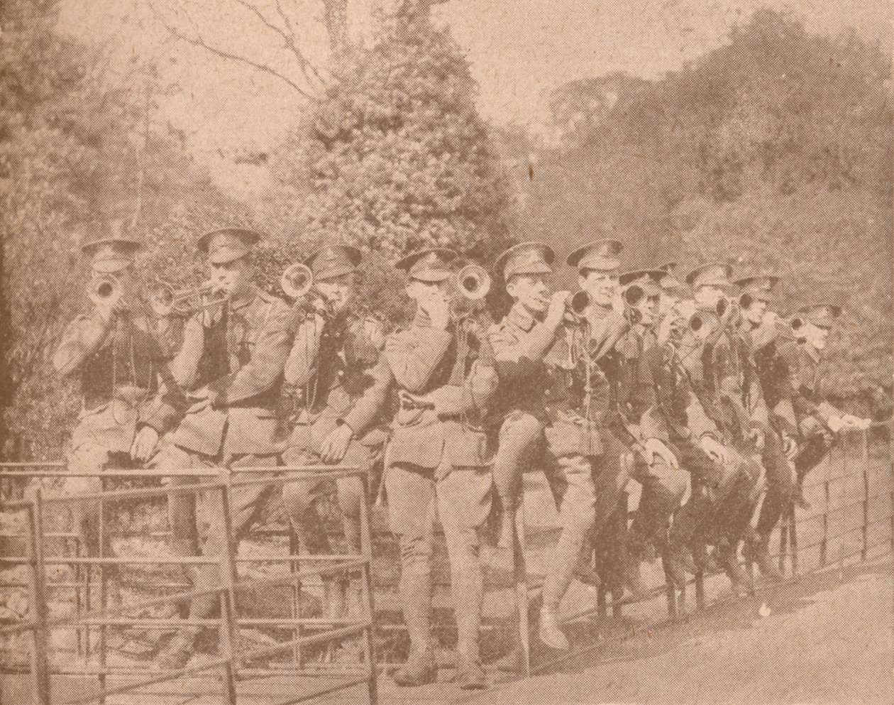 Buglers harjoittelemassa London Parkissa, vuodelta 1915 1928 tekijältä Unbekannt