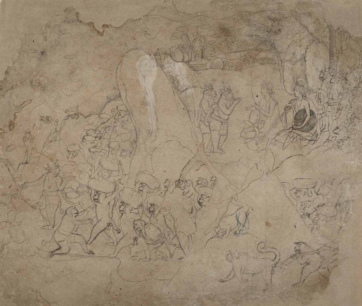 Sillan rakentaminen Lankaan, n. 1800. tekijältä Unbekannt