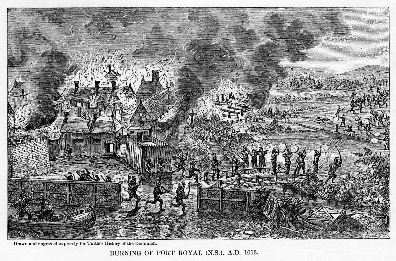 Port Royal Nova Scotian palaminen vuonna 1613, 1877 tekijältä Unbekannt