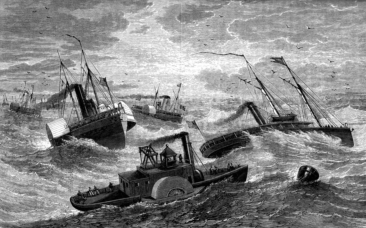 Burnsides-retkikunta ylittää Hatteras Barin, Pohjois-Carolinassa, 1861-1862 c1880 tekijältä Unbekannt