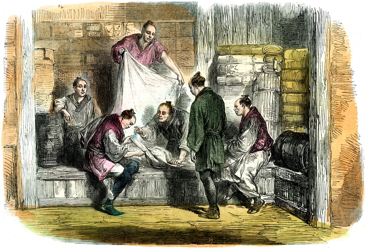 Kamletien ostaminen kaupasta, Yokohama, Japani, 1865 tekijältä Unbekannt
