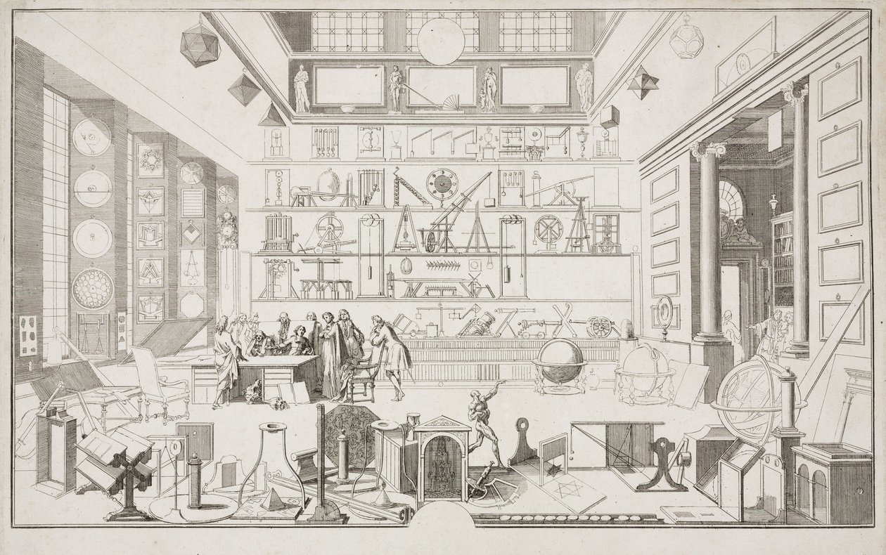 Cabinet de Geometrie de Mr LE CLERC - Tutkimuskeskukset Academie des Sciences:n fyysinen laboratorio, Pariisi, n. 1700 tekijältä Unbekannt