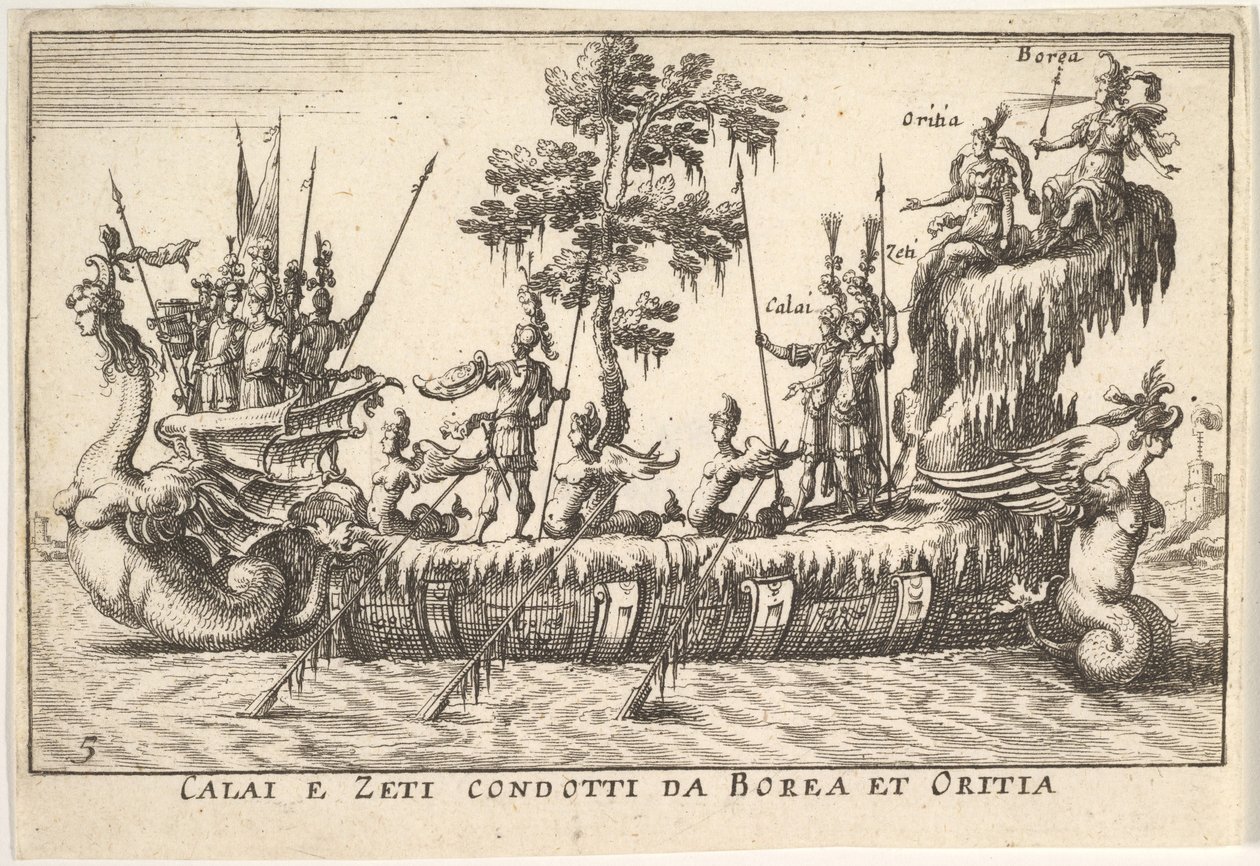 Calais ja Zetes, jota johtivat Boreas ja Oreithyia Calais e Zeti condotti da Borea et Oritia, w..., 1664. tekijältä Unbekannt