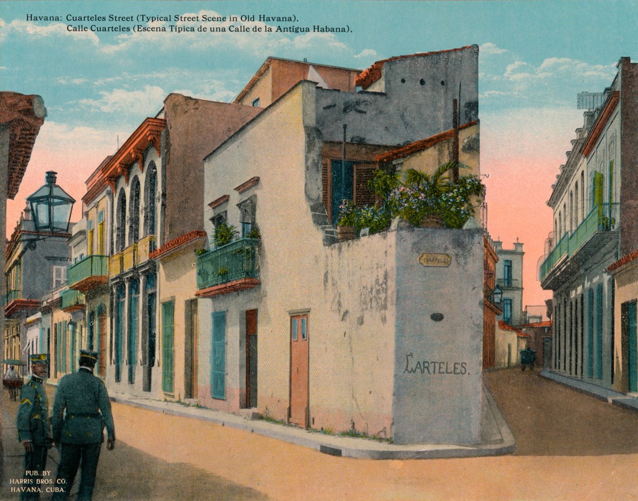 Calle Cuarteles, tyypillinen katukuva Vanhassa Havannassa, Kuubassa, vuodelta 1920 tekijältä Unbekannt