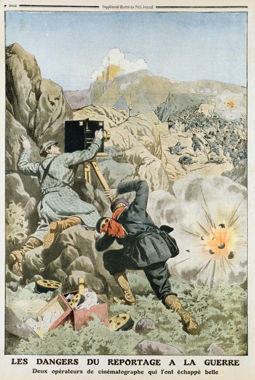 Kameramiehet tulituksen alla kuvattaessa ensimmäisessä Balkanin sodassa, 1912 tekijältä Unbekannt