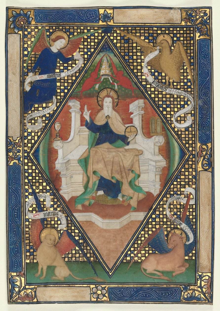Canon Page from a Missal: Kristus Majesteetissa evankelistien kanssa, n. 1410. tekijältä Unbekannt
