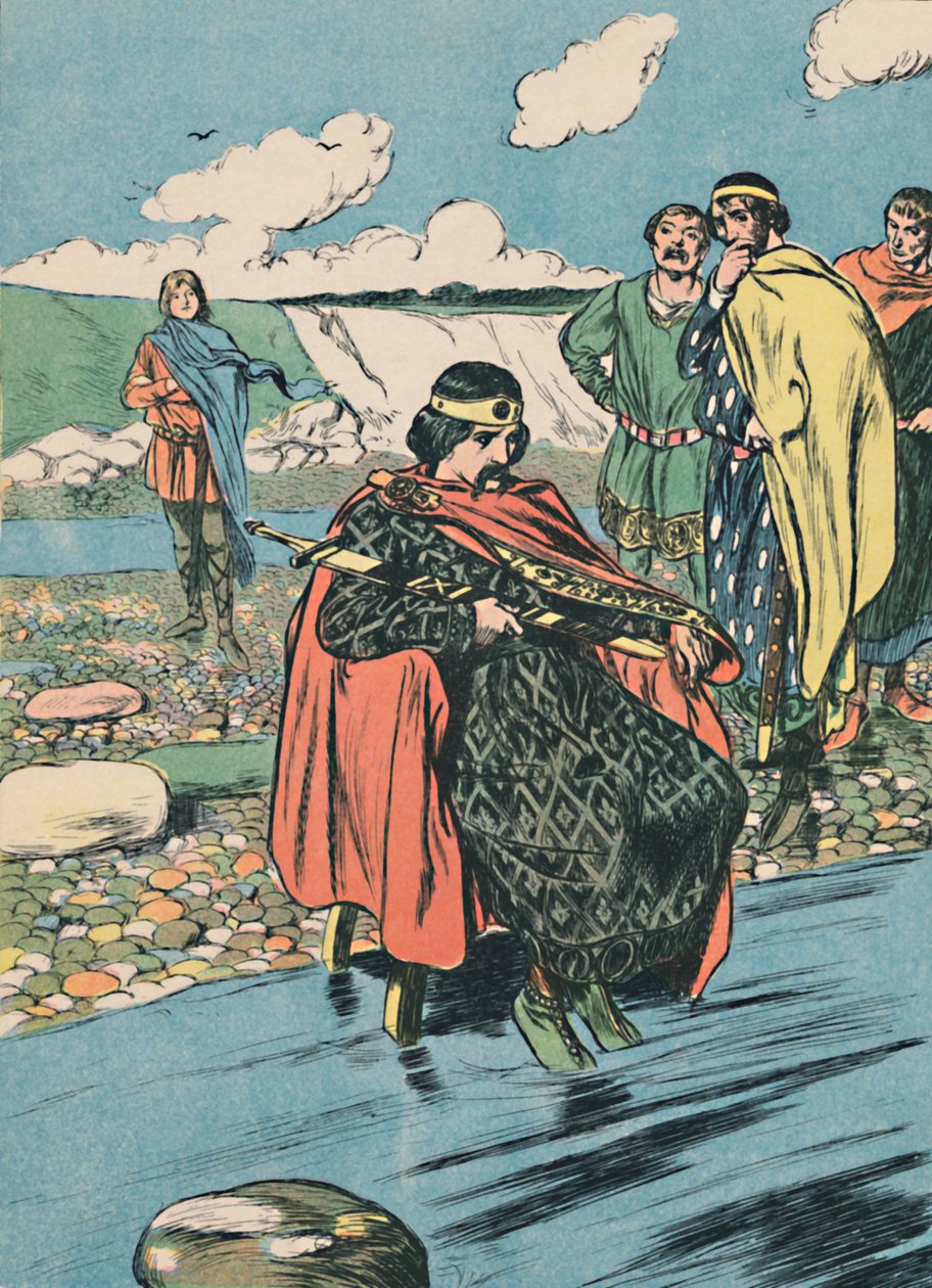 Canute käskee vuoroveden pysähtymään, c1907 tekijältä Unbekannt