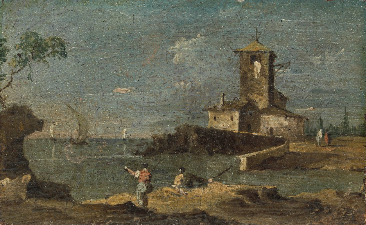 Capriccio neliötornilla ja kahdella talolla, 1700-luku. tekijältä Unbekannt