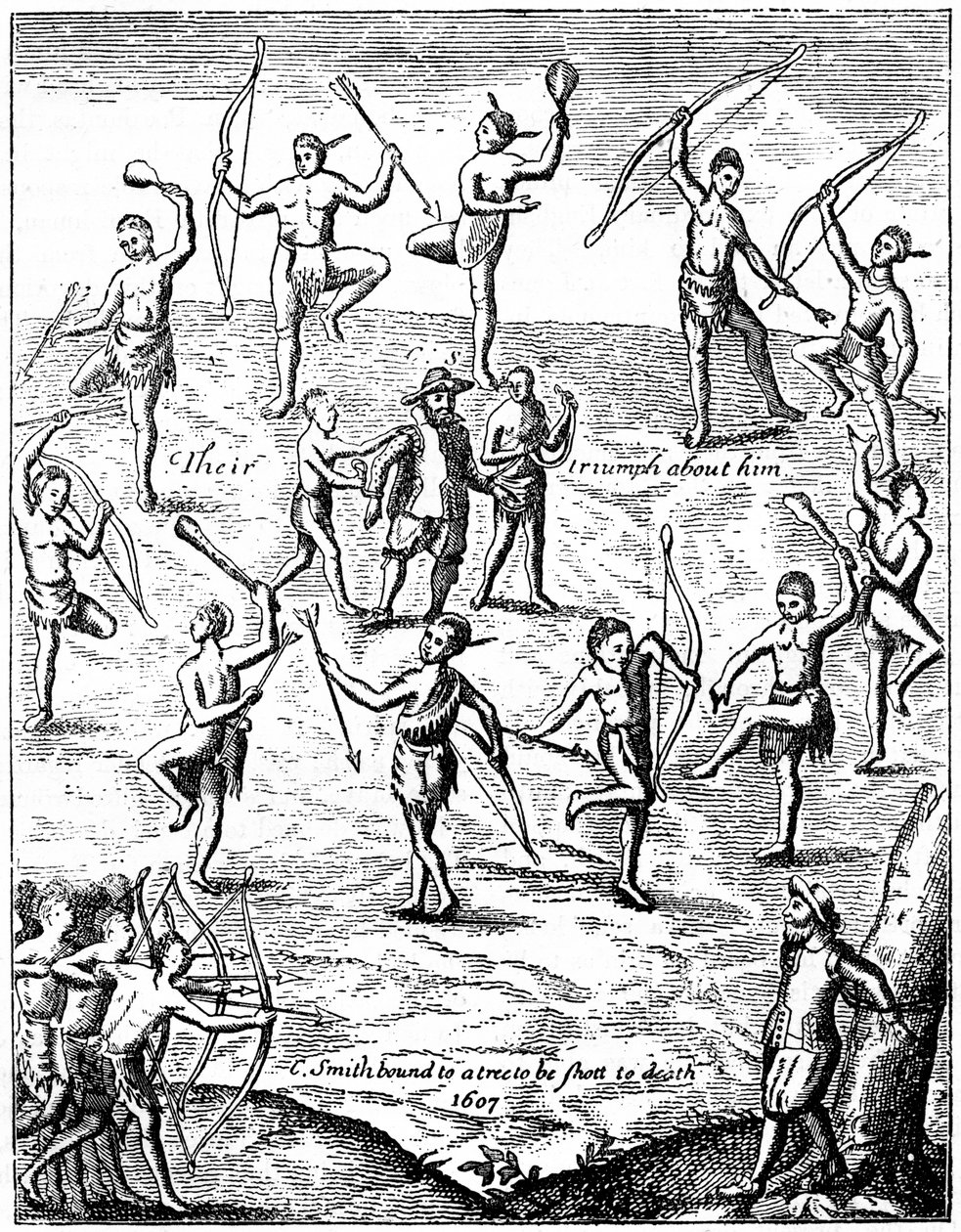 Kapteeni John Smith joutui intiaanien vangiksi, Virgina, 1607 c1880 tekijältä Unbekannt