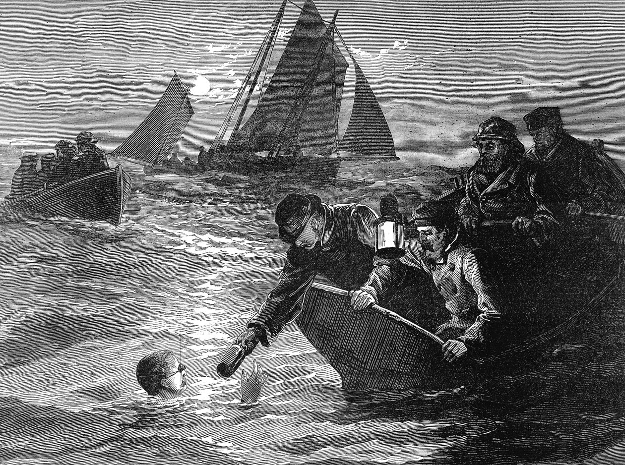 Kapteeni Matthew Webb, ensimmäinen mies, joka ui Englannin kanaalissa, 1875 tekijältä Unbekannt