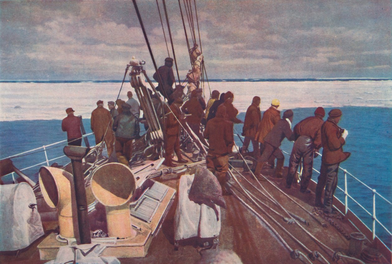 Kapteeni Scottin alus, Terra Nova, saapumassa Etelänapa-alueiden ahtajäälle, c1910-192, 1936 tekijältä Unbekannt
