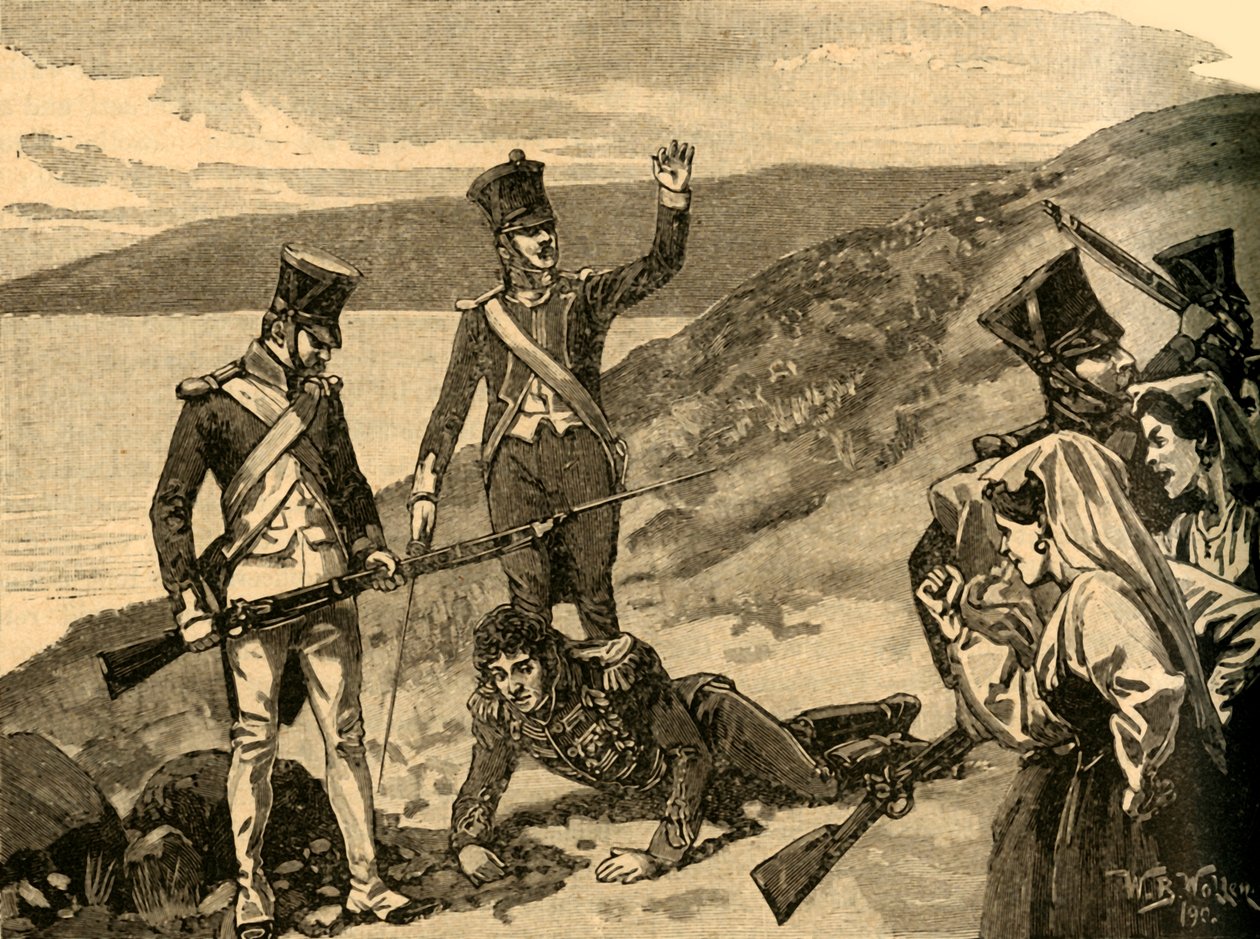 Ranskalaisen marsalkka Joachim Muratin vangitseminen, Calabria, Italia, 1815 c1890. tekijältä Unbekannt
