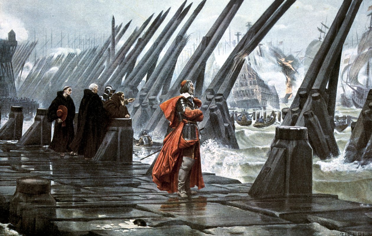 Kardinaali Richelieu La Rochellen piirityksessä, 1628 1900-luvun alussa tekijältä Unbekannt