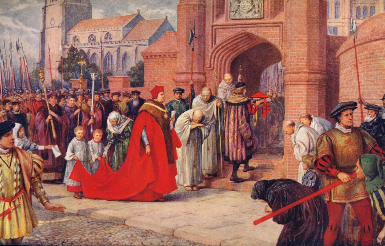 Kardinaali Wolsey mahdollisesti saapumassa Hampton Courtin palatsiin vuonna 1917 tekijältä Unbekannt