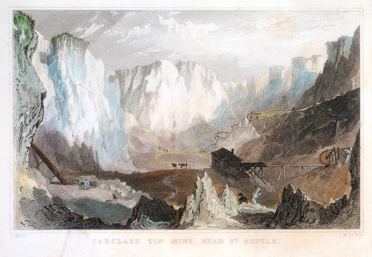 Carglaze-tinakaivos, lähellä St Austellia, Cornwall, Englanti, c1825, 1837 tekijältä Unbekannt