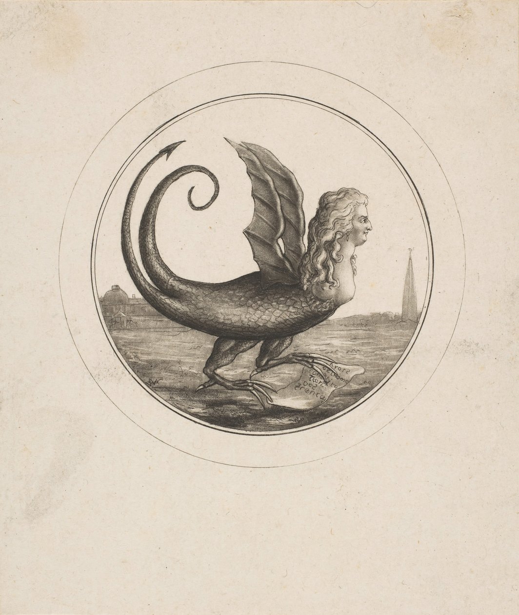 Karikatyyri, jossa Marie Antoinette esitetään lohikäärmeenä, 1700-luku. tekijältä Unbekannt