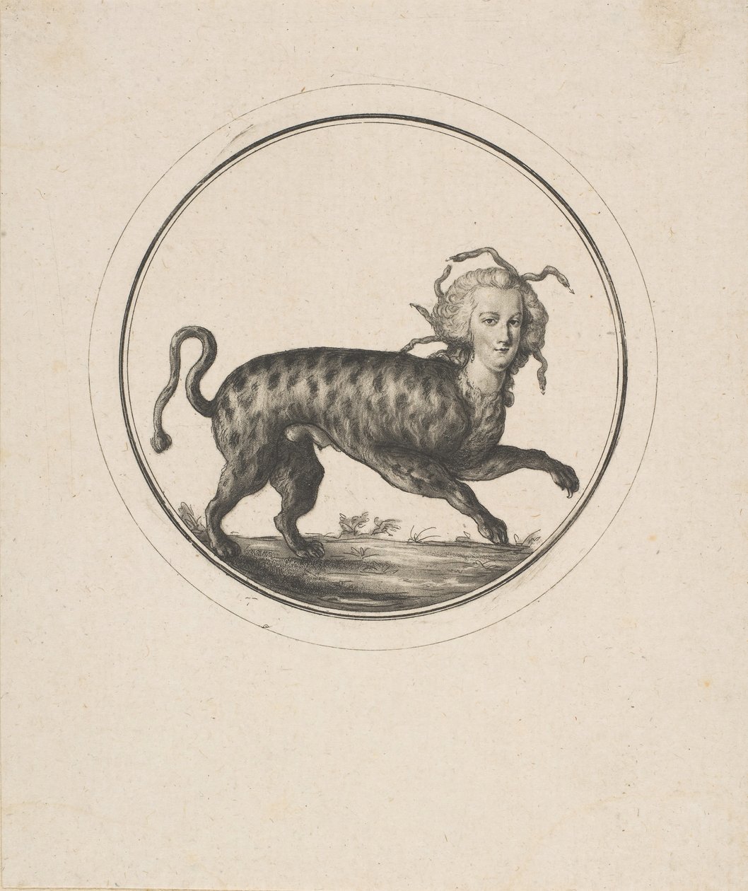 Karikatyyri, jossa Marie Antoinette näkyy leopardina, 1700-luku. tekijältä Unbekannt