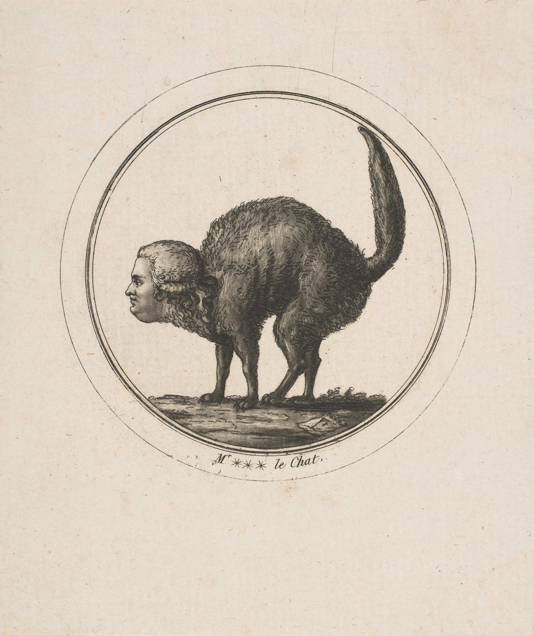 Karikatyyri, jossa näkyy Comte de Provence kissana, 1700-luku. tekijältä Unbekannt