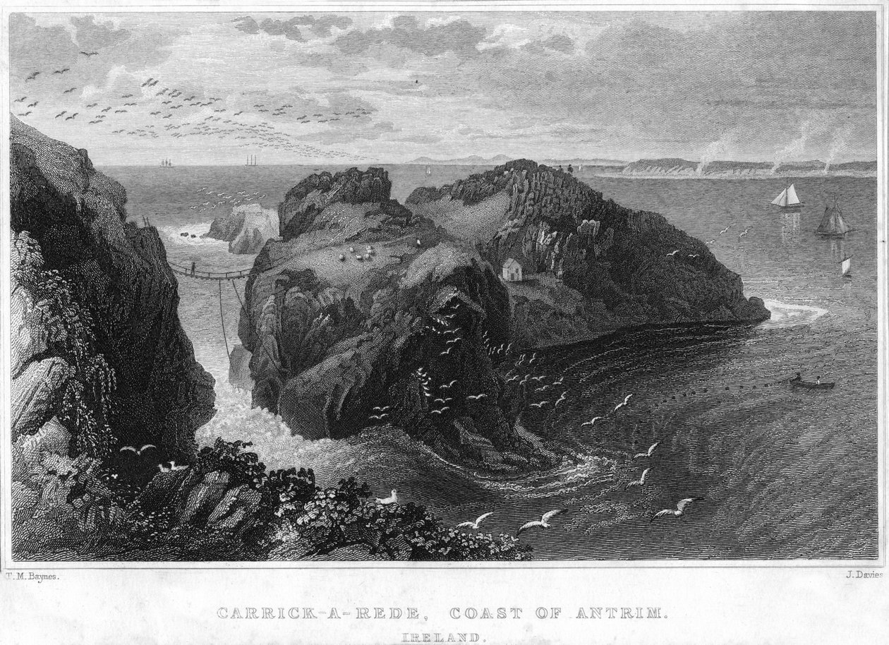 Carrick-A-Rede, Antrimin rannikko, Irlanti, 1800-luku tekijältä Unbekannt