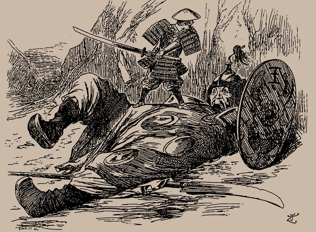 Sarjakuva ensimmäisestä Kiinan ja Japanin sodasta. Punch, 29. syyskuuta 1894, 1894. tekijältä Unbekannt