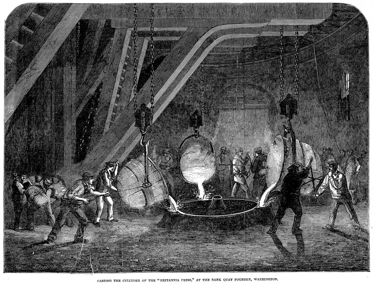 Britannia Pressin sylinterin valu Bank Quay Foundryssa, Warrington, 1851 tekijältä Unbekannt