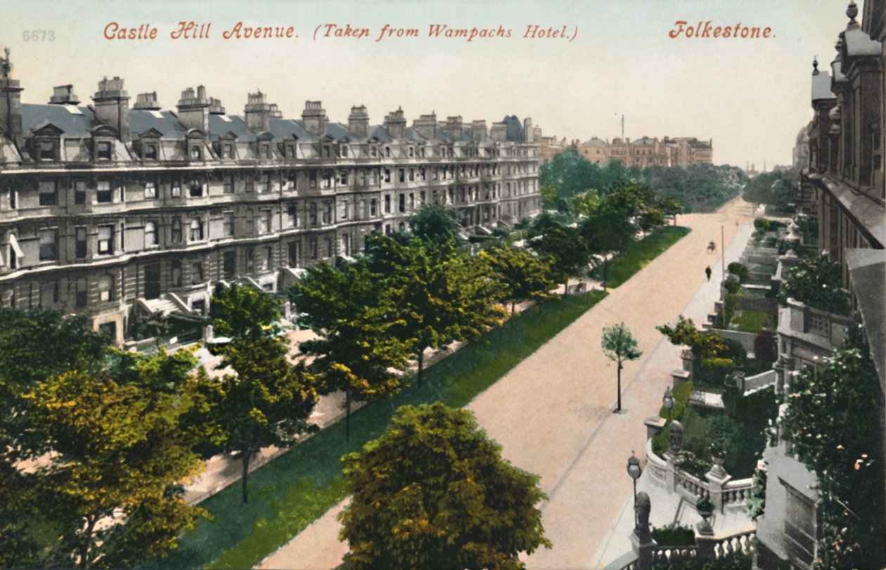 Castle Hill Avenue. Otettu Wampachs-hotellista. Folkestone, 1800-luvun loppu - 1900-luvun alku tekijältä Unbekannt