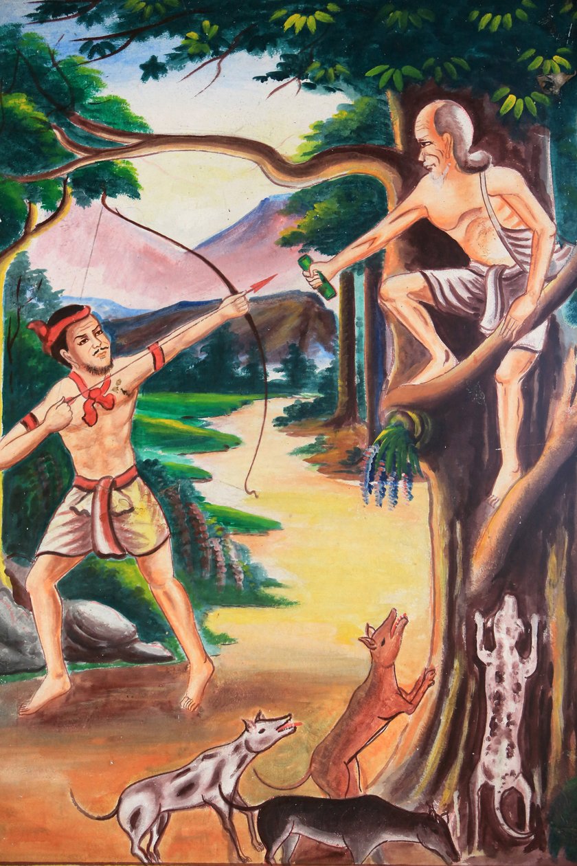 Kattotaide, joka kuvaa Buddhan elämää. Wat Si Sou Mang Karam -temppeli. Vieng Vang. Laos, 20151102, Vieng Vang, Laos tekijältä Unbekannt