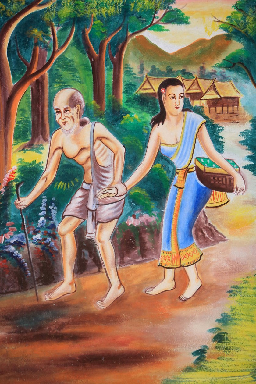 Kattotaide, joka kuvaa Buddhan elämää. Wat Si Sou Mang Karam -temppeli. Vieng Vang. Laos, 20151102, Vieng Vang, Laos tekijältä Unbekannt