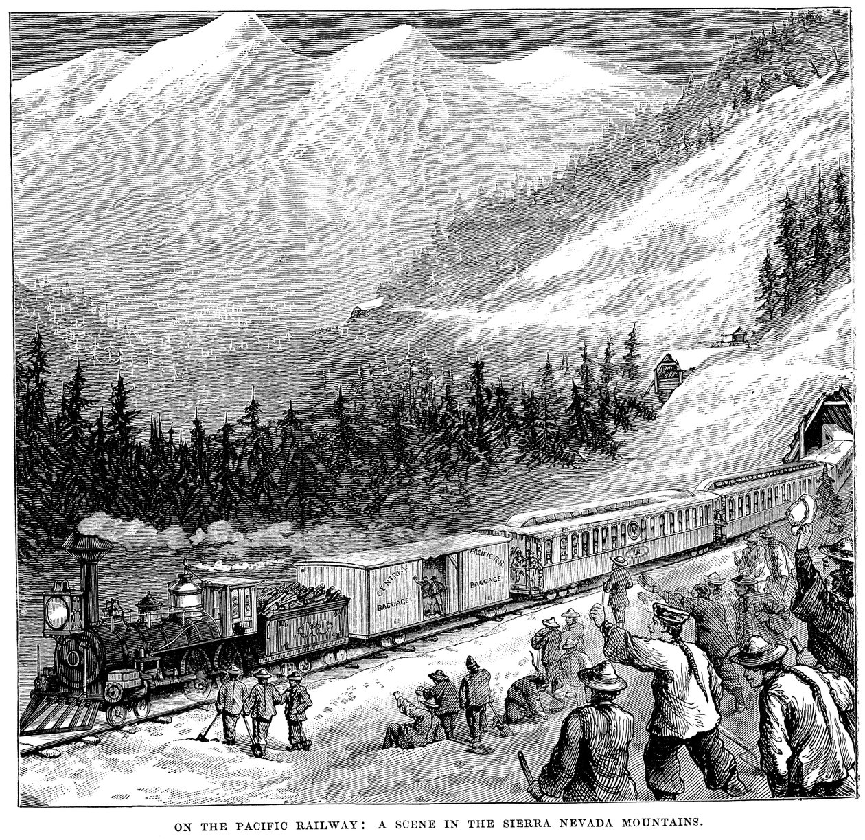 Keski-Tyynenmeren rautatie Sierra Nevadan vuoristossa, c1875 tekijältä Unbekannt