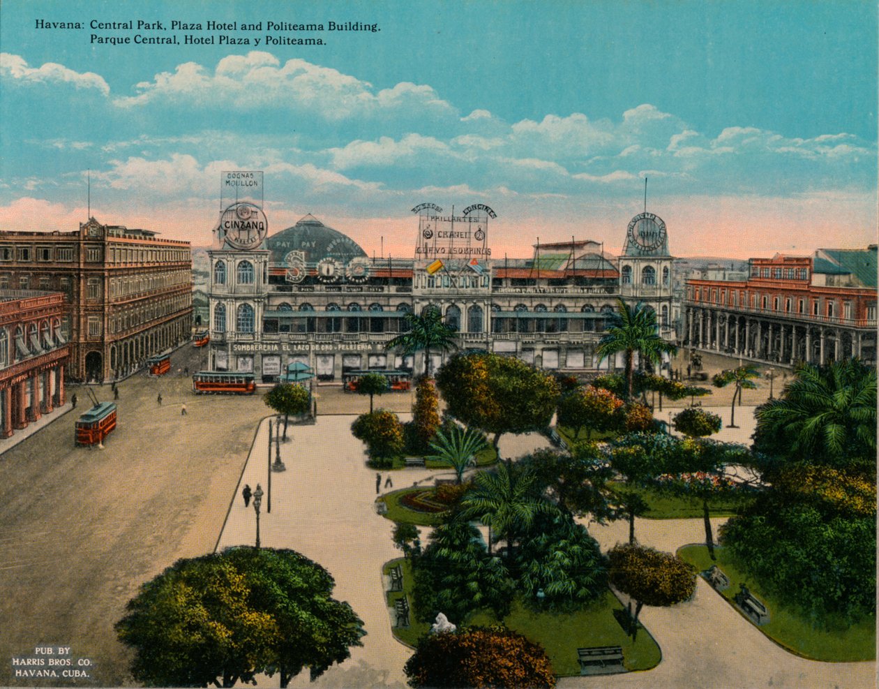 Keskuspuisto, Plaza Hotel ja Politeama Building, Havanna, Kuuba, vuodelta 1920 tekijältä Unbekannt
