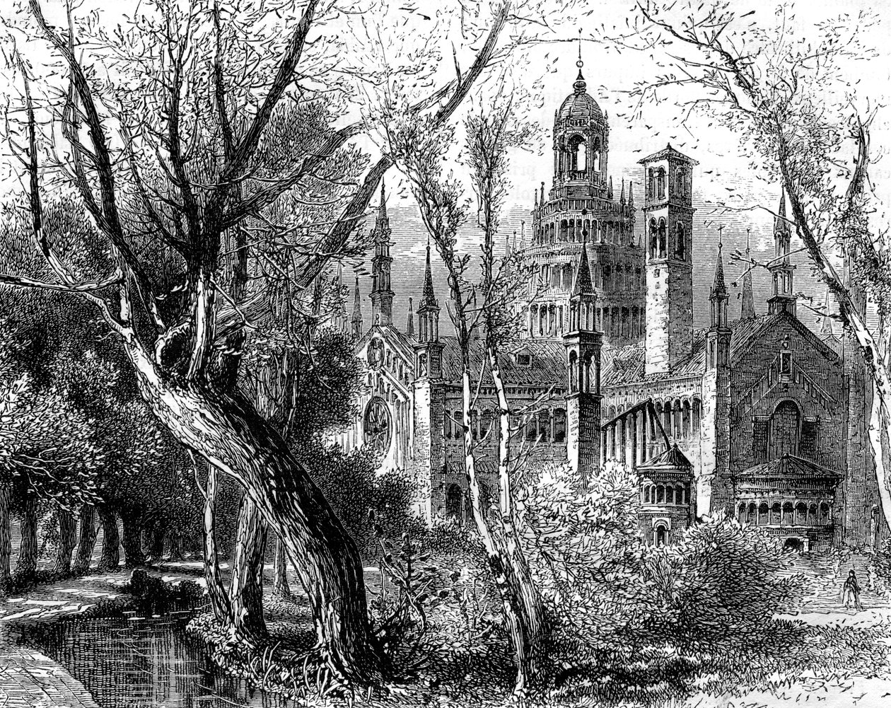 Certosa di Pavia tai Charterhouse of Pavia, Lombardia, Italia, 1800-luku tekijältä Unbekannt