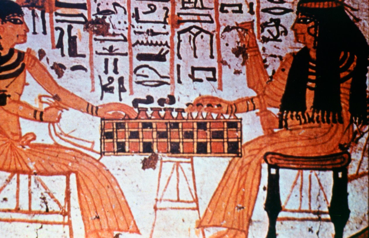 Kappelin sisustus, Shakkia pelaavat aateliset, Thebes, Egypti tekijältä Unbekannt
