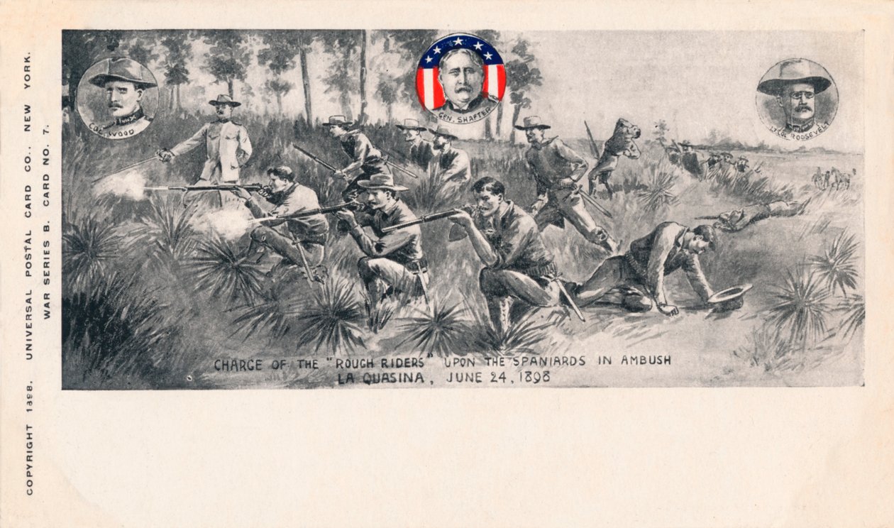 Rough Riders -syytös espanjalaisia vastaan Ambushissa, La Quasinassa, 24. kesäkuuta 1898, c1900 tekijältä Unbekannt